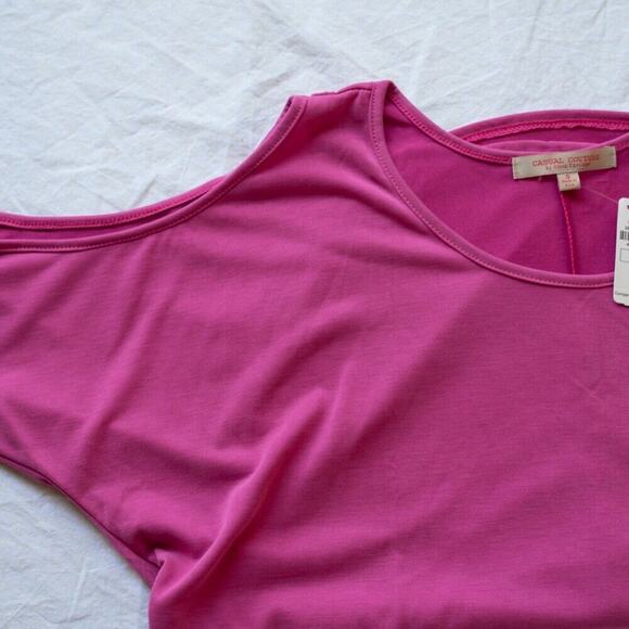 NWT Neiman Marcus Pink Fuchsia Cold Shoulder Scoop Neck Top Casual - Picture 7 of 12
